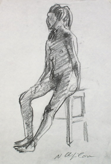 Dessin intitulée "Etude de nu assis 2" par Atelier N N . Art Store By Nat, Œuvre d'art originale, Graphite