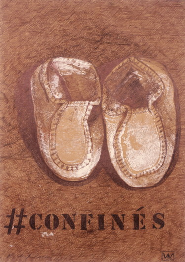 Dibujo titulada "#Confinés, 35x50cm" por Atelier N N . Art Store By Nat, Obra de arte original, Bolígrafo