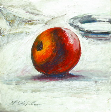 Painting titled "Pomme rouge sur la…" by Atelier N N . Art Store By Nat, Original Artwork, Acrylic
