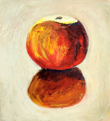 Schilderij getiteld "Pomme rouge sur fon…" door Atelier N N . Art Store By Nat, Origineel Kunstwerk, Acryl