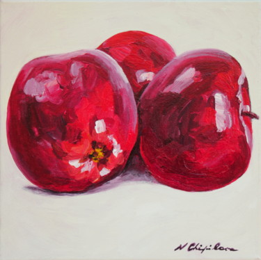 Painting titled "Trois Pommes Rouges" by Atelier N N . Art Store By Nat, Original Artwork, Acrylic