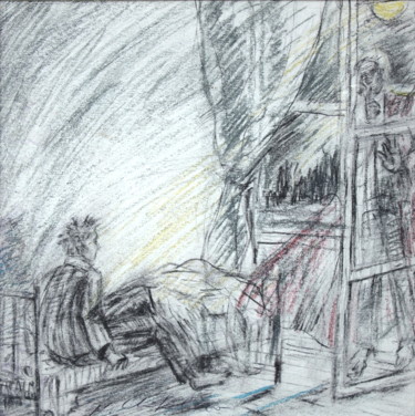 Drawing titled "La Visite du Maître" by Atelier N N . Art Store By Nat, Original Artwork, Pencil