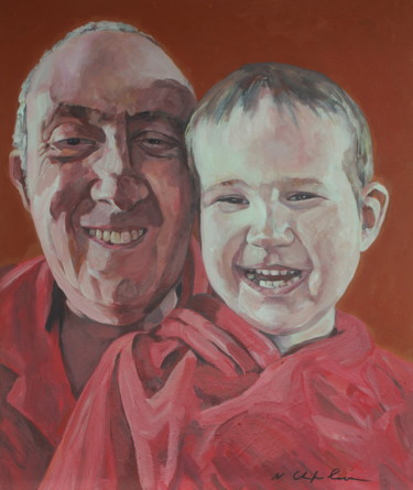 Philippe et son petit fils Peinture intitulée "Philippe et son pet…" par Nath Chipilova (Atelier NN art store), Œuvre d'art originale, Acrylique
