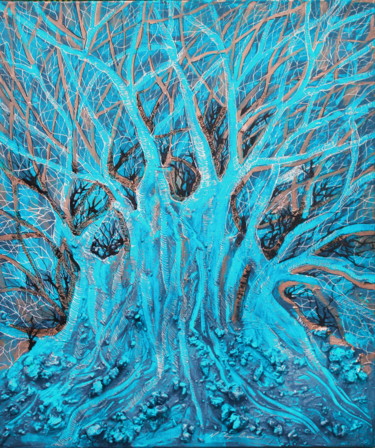 Painting titled "Turquoise Tree" by Atelier N N . Art Store By Nat, Original Artwork, Acrylic