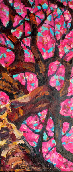 Painting titled "Sakura 3" by Nathalia Chipilova, Original Artwork, Acrylic Mounted on Wood Stretcher frame