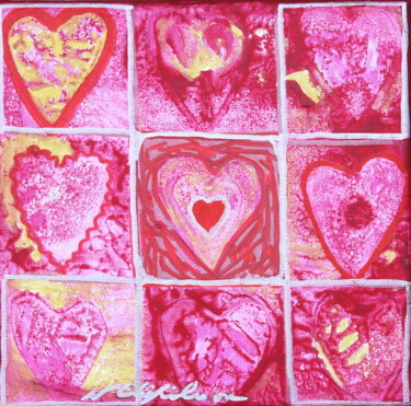 Painting titled "Pink Hearts 1" by Atelier N N . Art Store By Nat, Original Artwork, Acrylic