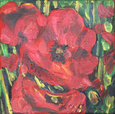 Painting titled "Coquelicot 1" by Nathalia Chipilova, Original Artwork, Acrylic Mounted on Wood Stretcher frame