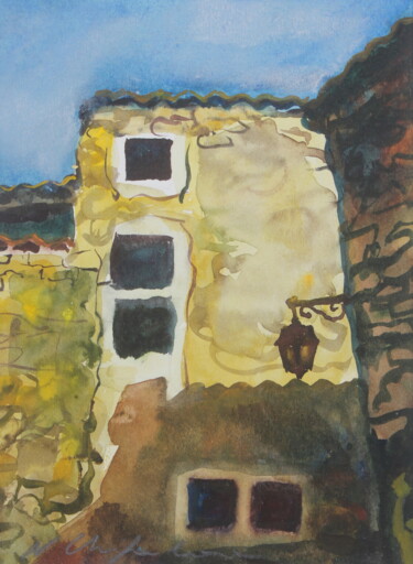 Painting titled "Gordes, village" by Nathalia Chipilova, Original Artwork, Watercolor Mounted on Cardboard