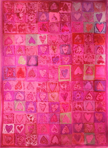 Drawing titled "Pink Hearts 1, 70x1…" by Atelier N N . Art Store By Nat, Original Artwork, Gel pen