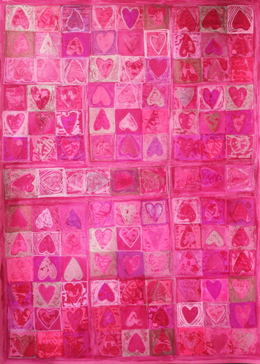 Tekening getiteld "Pink Hearts 2, 70x1…" door Atelier N N . Art Store By Nat, Origineel Kunstwerk, Acryl