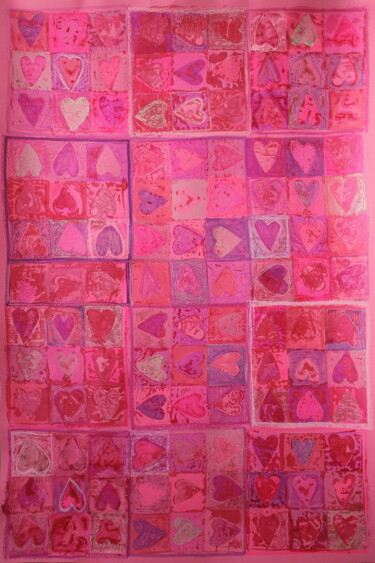 Drawing titled "Pink Hearts 3, 70x1…" by Atelier N N . Art Store By Nat, Original Artwork, Pastel