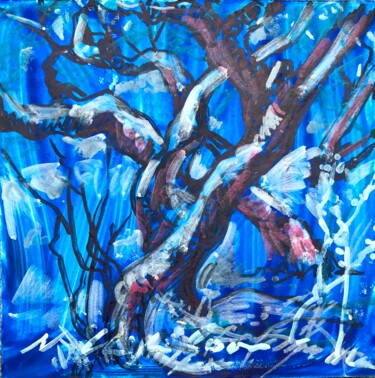 Painting titled "Cobalt Tree 1" by Atelier N N . Art Store By Nat, Original Artwork, Acrylic