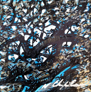 Painting titled "Blue Cerulean Tree 2" by Atelier N N . Art Store By Nat, Original Artwork, Acrylic