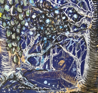 Картина под названием "Magic Cobalt Garden…" - Atelier N N . Art Store By Nat, Подлинное произведение искусства, Акрил