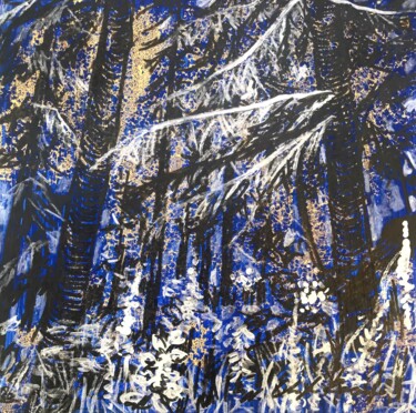 Painting titled "Magic Cobalt Forest…" by Atelier N N . Art Store By Nat, Original Artwork, Acrylic