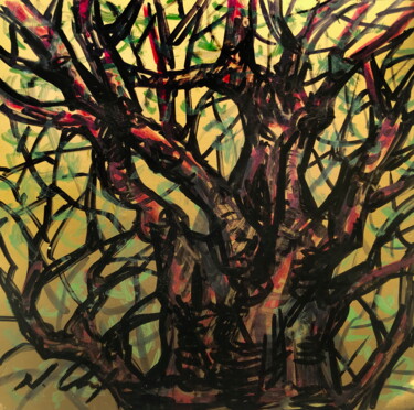 Dessin intitulée "Chêne 1, 10x10cm" par Nathalia Chipilova, Œuvre d'art originale, Marqueur