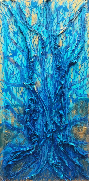 Schilderij getiteld "Blue Tree of Life" door Atelier N N . Art Store By Nat, Origineel Kunstwerk, Acryl