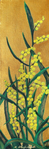 Pittura intitolato "Mimosa, 60x20cm" da Atelier N N . Art Store By Nat, Opera d'arte originale, Olio