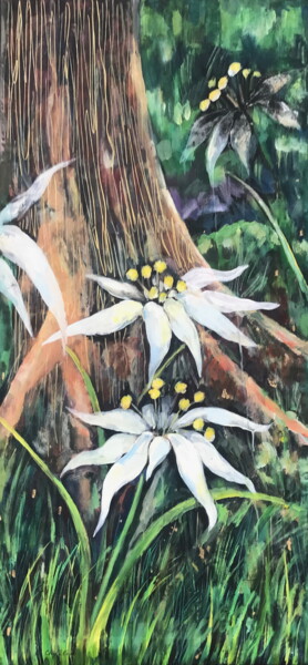 Painting titled "White Magic Flowers…" by Atelier N N . Art Store By Nat, Original Artwork, Acrylic