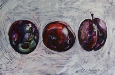 Pintura intitulada "Trois prunes" por Nathalia Chipilova, Obras de arte originais, Aquarela