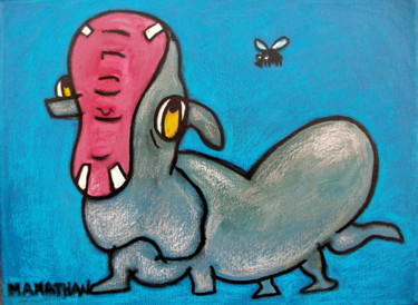 Peinture intitulée "Hippo et mouche" par Atelier N N . Art Store By Nat, Œuvre d'art originale, Acrylique