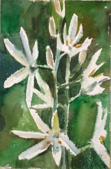 Painting titled "Fleurs blanches" by Atelier N N . Art Store By Nat, Original Artwork, Watercolor