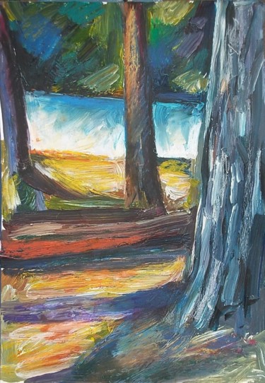 Pittura intitolato "In the forest 2" da Atelier N N . Art Store By Nat, Opera d'arte originale, Olio