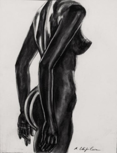 Schilderij getiteld "Black nude" door Atelier N N . Art Store By Nat, Origineel Kunstwerk, Houtskool