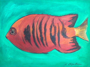 Painting titled "Comme un poisson da…" by Nathalia Chipilova, Original Artwork, Acrylic Mounted on Wood Stretcher frame