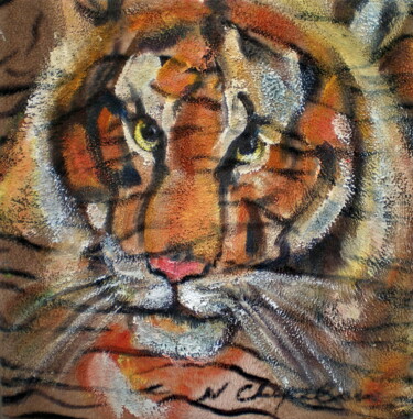 Painting titled "Tête de tigre" by Nathalia Chipilova, Original Artwork, Acrylic