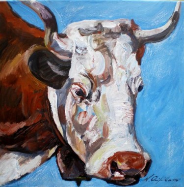 Pittura intitolato "Tête de vache rouss…" da Atelier N N . Art Store By Nat, Opera d'arte originale, Acrilico