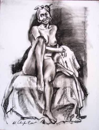 Drawing titled "Slave, croquis" by Nathalia Chipilova, Original Artwork, Charcoal