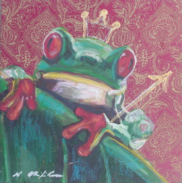 Painting titled "Princesse grenouille" by Atelier N N . Art Store By Nat, Original Artwork, Acrylic Mounted on Wood Stretche…