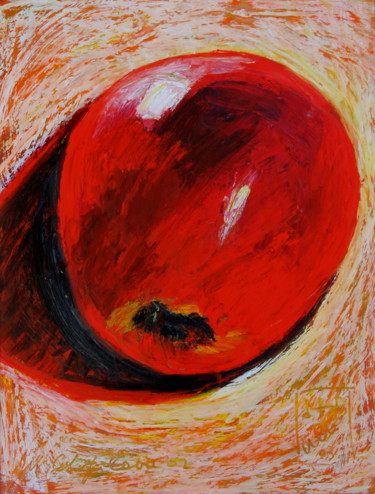Painting titled "Pomme rouge 2" by Atelier N N . Art Store By Nat, Original Artwork, Acrylic