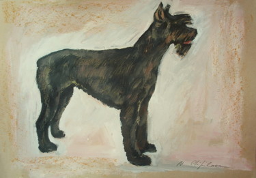 Painting titled "Terrier noir" by Nathalia Chipilova, Original Artwork, Acrylic