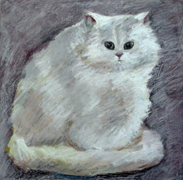 Painting titled "Chat blanc" by Nathalia Chipilova, Original Artwork, Acrylic