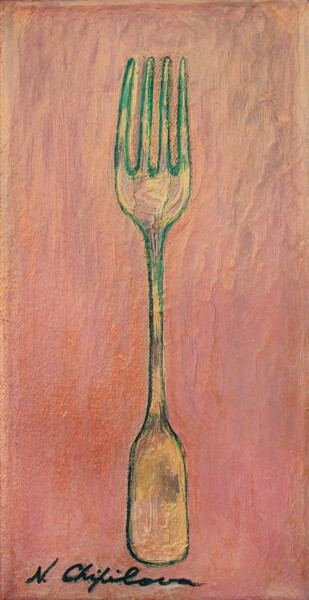 Pintura titulada "Fourchette en Or" por Nathalia Chipilova, Obra de arte original, Acrílico Montado en Bastidor de camilla d…