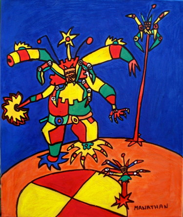 Painting titled "Robot arlequin" by Atelier N N . Art Store By Nat, Original Artwork, Acrylic