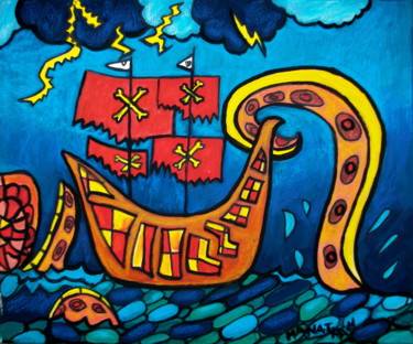 Painting titled "Bateau pirates" by Atelier N N . Art Store By Nat, Original Artwork, Acrylic