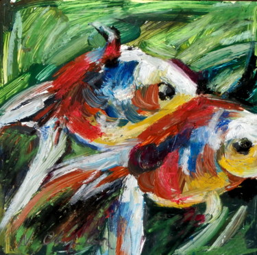 Painting titled "Poissons rouges" by Atelier N N . Art Store By Nat, Original Artwork, Acrylic