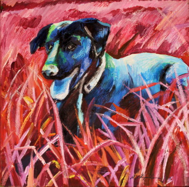 Schilderij getiteld "Labrador noir" door Atelier N N . Art Store By Nat, Origineel Kunstwerk, Acryl