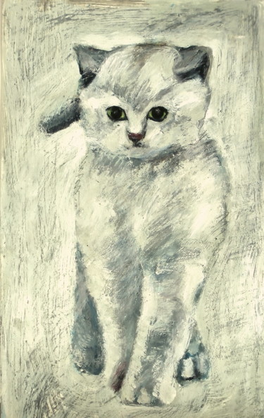Painting titled "Chaton blanc" by Atelier N N . Art Store By Nat, Original Artwork, Acrylic