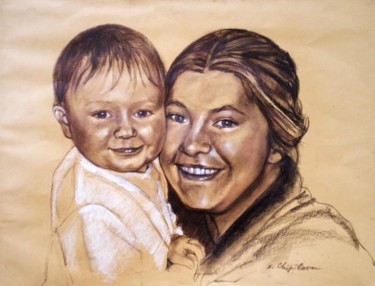 Peinture intitulée "Mère et fils" par Atelier N N . Art Store By Nat, Œuvre d'art originale, Huile