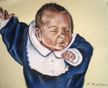 Peinture intitulée "Bébé en bleu marine" par Atelier N N . Art Store By Nat, Œuvre d'art originale, Huile