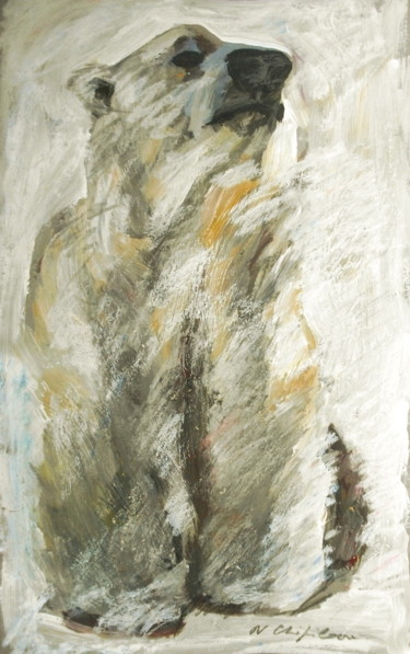Schilderij getiteld "Ourson blanc" door Atelier N N . Art Store By Nat, Origineel Kunstwerk, Acryl