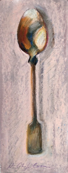 Painting titled "Grande cuillère en…" by Atelier N N . Art Store By Nat, Original Artwork, Oil