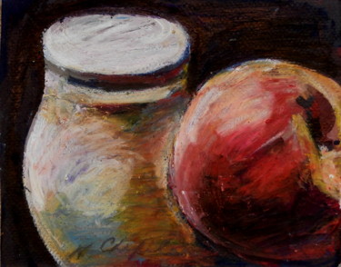 Peinture intitulée "Pot de yaourt et pê…" par Atelier N N . Art Store By Nat, Œuvre d'art originale, Acrylique