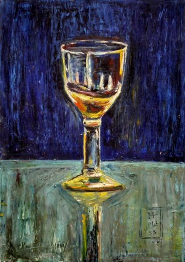 Painting titled "Verre de vin blanc" by Atelier N N . Art Store By Nat, Original Artwork, Oil