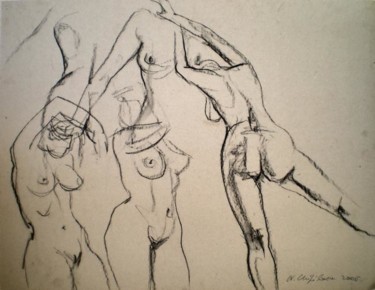 Dessin intitulée "Etude de nu en mouv…" par Atelier N N . Art Store By Nat, Œuvre d'art originale, Fusain