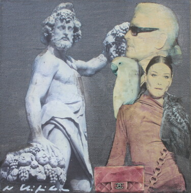 Collages intitolato "Dionysos, cacatoès,…" da Atelier N N . Art Store By Nat, Opera d'arte originale, Acrilico Montato su Te…